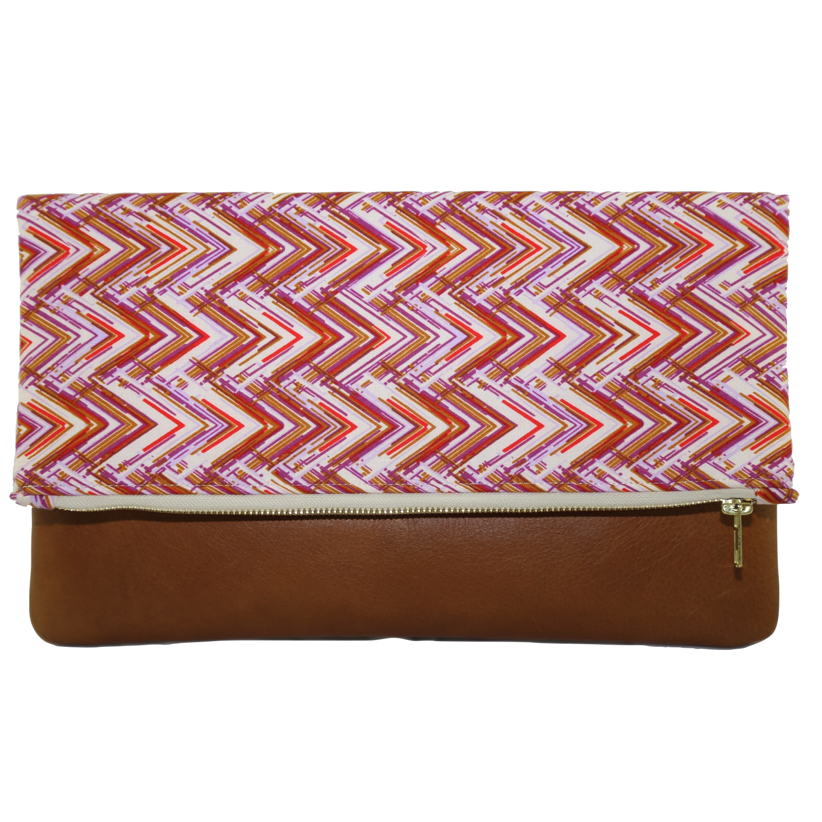 Foldover Zipper Clutch with Leather